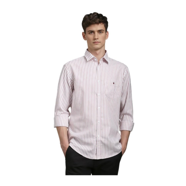 Louis Philippe Men's Slim Fit Signature Oxford Easy Care, Natural Stretch Full Sleeve Stripe Casual Shirt